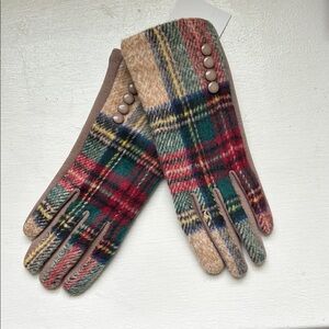 Top It Off Plaid Wool Gloves with Button Accents and Touch Screen Fingertip